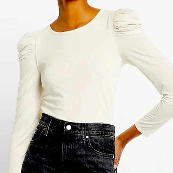 NWT- Express Cream color, puff shoulder long sleeve top - Picture 1 of 6